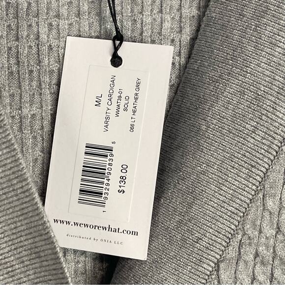 WeWoreWhat Varsity Cardigan Sweater Button Front Long M/L Heather Grey NWT - Picture 13 of 16